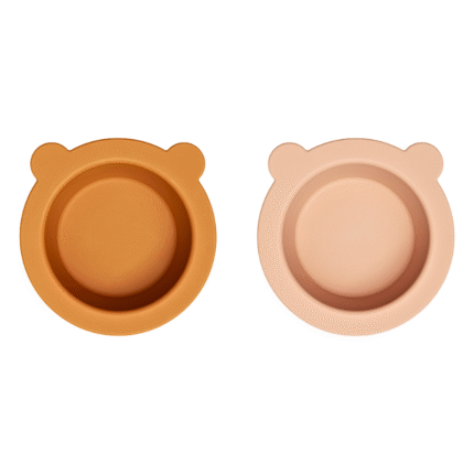 Liewood Peony Printed Suction Bowl - Zuigkom - 2-Pack - Mustard / tuscany rose mix