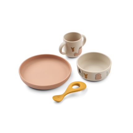 Liewood Vivi Silicone Tableware Set Cats and Dogs / Sandy