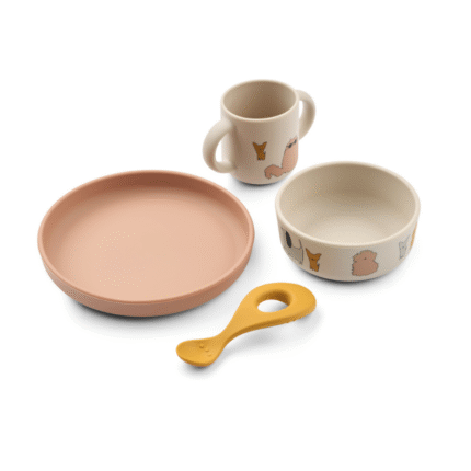 Liewood Vivi Silicone Tableware Set - Servies Set - Cats and Dogs / Sandy