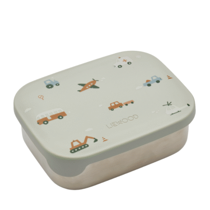 Liewood – Arthur Printed Lunchbox – Kinderlunchtrommel – Vehicles / Dove Blue Mix – 900 ml