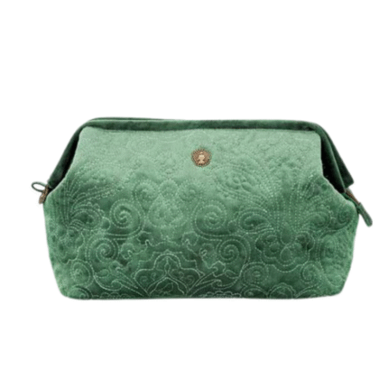 Pip Studio Make - up Tas Extra Groot - Fluwelen Quiltey Dayes - Green - 30x20.7x13.8cm
